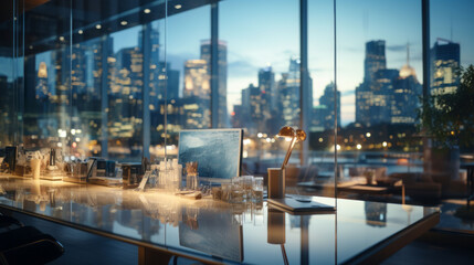 Blurry background with office with big glass in city