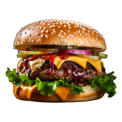 A burger with bacon cheese and bacon on it Big and tasty Beef burger