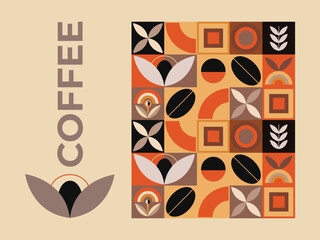 Geometric pattern coffee design, vector pattern coffee tones, packaging design, banner, flyer, design elements.