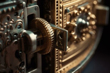 Closeup of a key inside a bank's safe lock. Generative AI