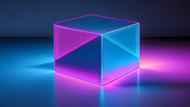 blue pink neon refraction line square cube future fashion abstract technology
