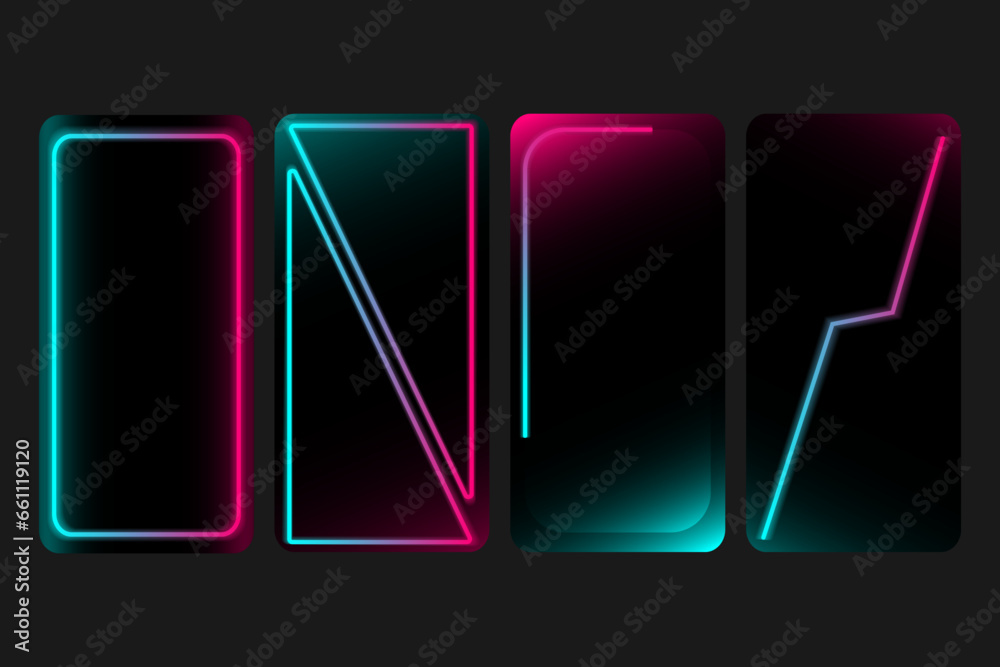 Wall mural design concept with smartphones in the style of social networks. fashionable template with neon elem