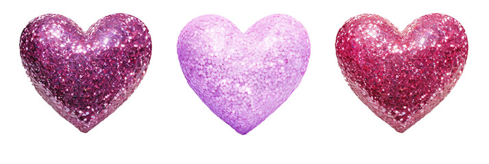 Glittery 3D hearts isolated