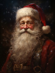 Photo of happy santa claus on defocused bokeh effect background with copy space. Christmas concept. © katrina