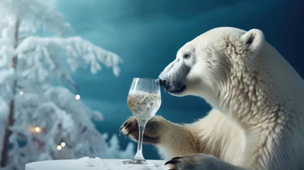 Fotobehang Polar bear with a glass of wine © Veniamin Kraskov