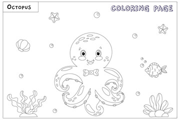 Cute vector octopus, with drawn elements in black and white