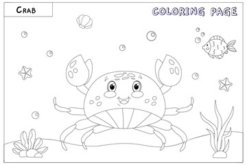 Cute vector crab in black and white color
