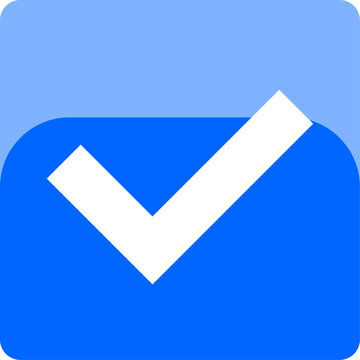 Yes or OK or Right or Approved or Accepted or Confirmed Icon Sign with Checkmark Tick in Blue Soft Edged Square with 3D Style Shiny Effect. Vector Image.