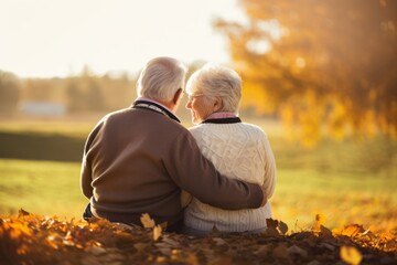 lovely sweet old age retred marry pension couple travel relax casual moment in garden park natural outdoor park scenery peaceful moment together healthy lifestyle