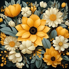 beautiful sunflowers with leaves, wallpaper , cards design