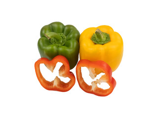 Green Yellow Two Peppers And Red Slice Capsicum