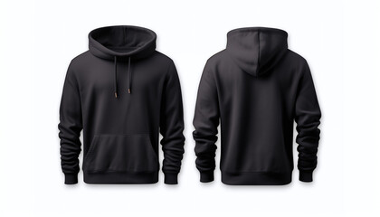 A versatile collection featuring both front and back views of black tee hoodie sweatshirts, providing an ideal mockup template for showcasing graphic artwork and design concepts.