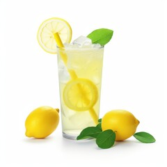 A refreshing glass of lemonade with a lemon slice and a straw