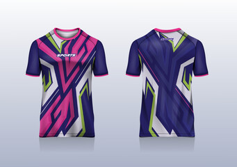 Sport jersey template mockup stripe line abstract design for football soccer, racing, esport, running, blue pink color