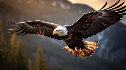 Elegant bald eagle flying experience in a nature