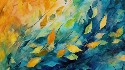 Abstract Background of Acolorful leaves. Textured blend design, generative ai