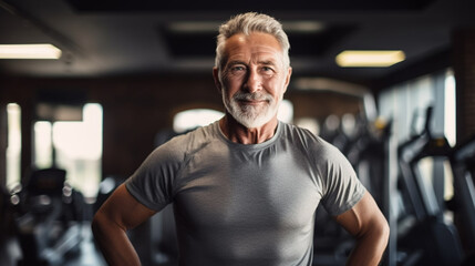 copy space, stockphoto, Portrait of senior man working out gym fitness, fitness concept. Elderly man in good shape and good health. Active elderly man. Healthy people. Good life insurance. 