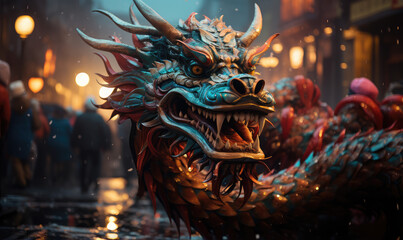 Fototapeta premium Chinese dragon on street, Celebrating Chinese New Year