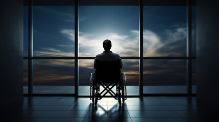 Fototapeta na wymiar silhouette of a disabled person looking at dark sky