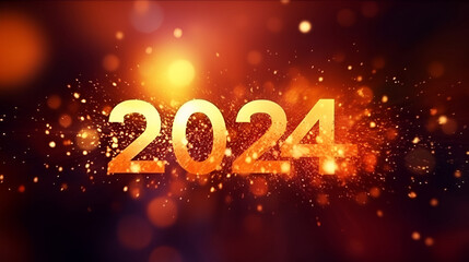 Bright number 2024 representing the new year on a golden shiny background