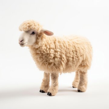 A cute sheep standing on a white surface