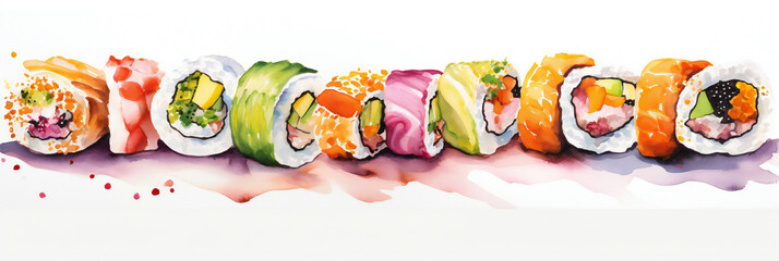 watercolor sushi on a plate