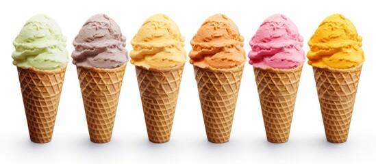 A colorful assortment of ice cream cones with various delicious flavors