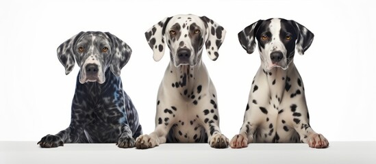 Three dalmatian dogs sitting together