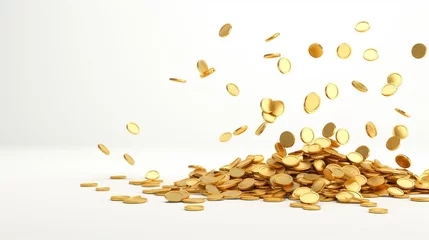 Foto op Plexiglas Falling golden coins on a white background. 3d rendering © Muhammad