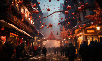 Red Chinese lanterns on street, Celebrating Chinese New Year on Chinatown