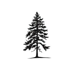 Old pine tree silhouette on white AI generative illustration - obrazy, fototapety, plakaty