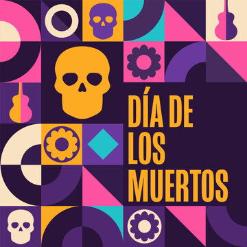 Inscription Day of the Dead in Spanish. Dia de los Muertos holiday concept. Template for background, banner, card, poster with text inscription. Vector EPS10 illustration.