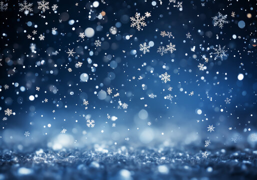 Christmas background with falling snowflakes. AI generated © Alicina