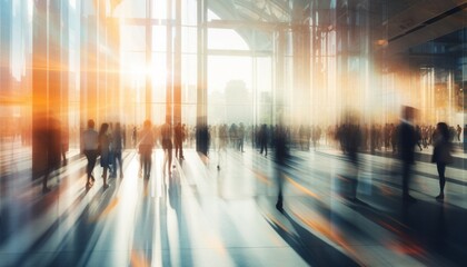 Long exposure view of fast movement of people in interior of society