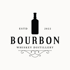 Bourbon whiskey logo design with luxury retro vintage decoration. for labels, badges, bars, restaurants.