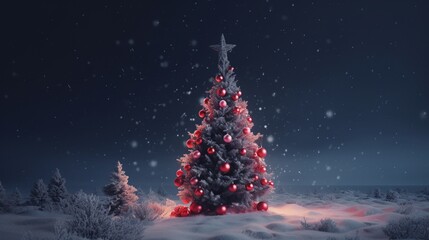 festive greeting christmas tree with snow shiny ball and greeting decorative xmas celebrate background happiness joyful christmas new year backdrop