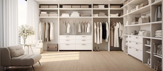 Foto op Canvas home interior design template mockup room ideas concept wioth bright white walkin closet space management with cabinet and area organize home background,ai generate © VERTEX SPACE
