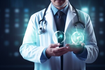 Medical banner with doctor wearing lap coat