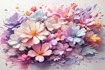A detailed illustration of a print of a colorful flowers. ai generative