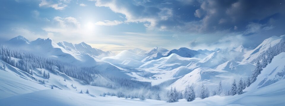 christmas festive background Snowfall Tranquil Christmas scene with falling snow and fir trees. Empty  copy space for creative ideas space xmas joyful greeting seasonal backdrop