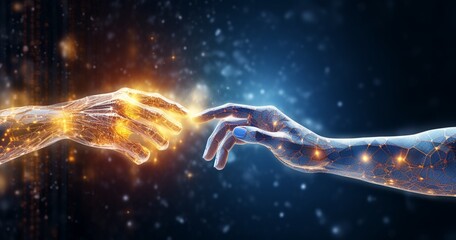 Hand of businessman touching hand artificial intelligence meaning technology connection
