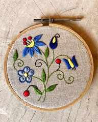 kashubian embroidery, hand made embroidery on linen