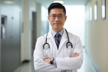 Portrait of handsome men doctor working in modern hospital