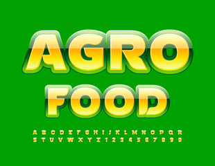 Vector eco concept Agro Farm. Modern Yellow and Green Font. Stylish Alphabet Letters and Numbers set