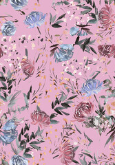 Watercolor floral pattern. Seamless pattern. Covers textile, graphic, wallpaper and printing related topics.