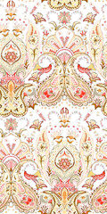 Hand drawn watercolor Romantic paisley pattern.For seamless textile and graphic.