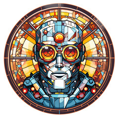 Action Robot Stained Glass window illustration art circle shape vector generative ai
