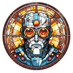Obraz premium Action Robot Stained Glass window illustration art circle shape vector generative ai
