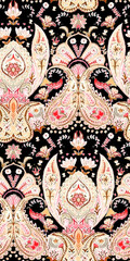 Hand drawn watercolor Romantic paisley pattern.For seamless textile and graphic.