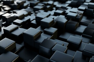 3D abstract background with black blocks. Generative AI